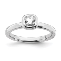 Sterling Silver Stackable Expressions Cushion Cut White Topaz Ring | QSK449