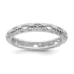 Sterling Silver Stackable Expressions Rhodium Carved Ring | QSK1611