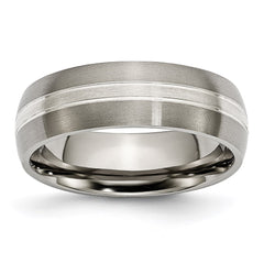 Titanium Grooved 7mm Sterling Silver Inlay Brushed/Polished Band | TB138