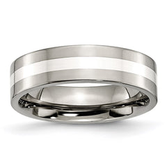 Titanium Sterling Silver Inlay Flat 6mm Polished Band | TB208