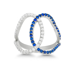 Sterling Silver Clear and Blue CZ Double Oval Ring - W-9950