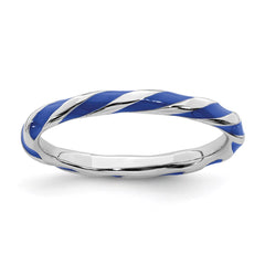 Sterling Silver Stackable Expressions Twisted Blue Enameled Ring | QSK546