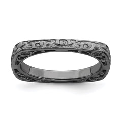 Sterling Silver Stackable Expressions Polished Black-plated Square Ring | QSK752