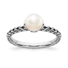 Sterling Silver Stack Exp. 7.0-7.5mm White FW Cultured Pearl Ring | QSK826