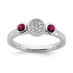 Sterling Silver Stackable Expressions Dbl Round Cr. Ruby & Dia. Ring | QSK526