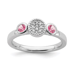 Sterling Silver Stackable Expressions Dbl Round Pink Tourm. & Dia. Ring | QSK529
