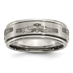 Titanium Ridged Edge 8mm Laser Design Brushed & Polished Band | TB11N