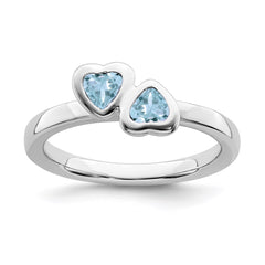 Sterling Silver Stackable Expressions Aquamarine Double Heart Ring | QSK400