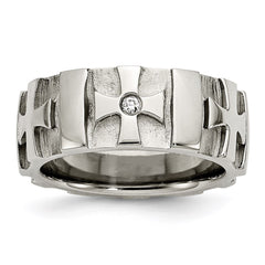 Stainless Steel Crosses w/Diamond 9.00mm Brushed & Polished Band | SR67AA