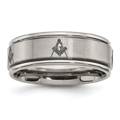 Titanium Ridged Edge 8mm Laser Design Brushed & Polished Band | TB11M