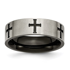 Titanium 7mm Cross Black IP-plated Brushed & Polished Band | TB301