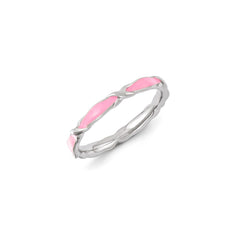 Sterling Silver Stackable Expressions Pink Enameled Ring | QSK1153