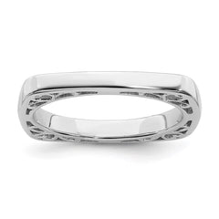 SS Stackable Expressions Polished Rhodium-plated Square Ring | QSK781
