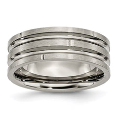 Titanium Notched & Grooved 8mm Polished/Satin Band | TB330