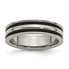 Titanium 6mm Grooved Black Rubber Polished Band | TB313