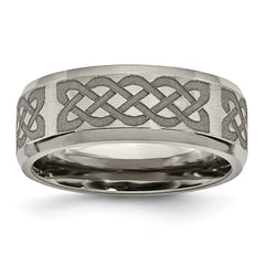 Titanium Beveled Edge 8mm Laser Design Brushed & Polished Band | TB115F