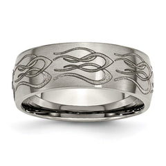 Titanium 8mm Laser Design Brushed Band | TB26T
