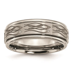 Titanium Ridged Edge 8mm Laser Design Brushed & Polished Band | TB11T