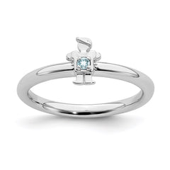 Sterling Silver Stackable Expressions Rhodium Aquamarine Boy Ring | QSK1913