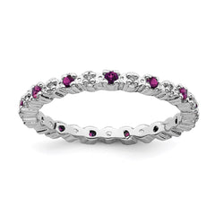 Sterling Silver Stackable Expressions Rhod. Garnet & Diamond Ring | QSK537