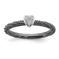 Sterling Silver Diamond Stackable Expressions Ruthenium Plated Heart Ring | QSK1827