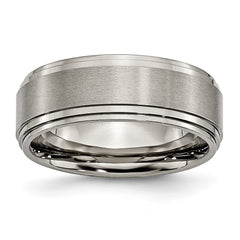 Titanium Double Step Ridged Edge 8mm Satin and Polished Band | TB161