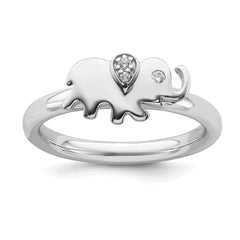 Sterling Silver Stackable Expressions Elephant Diamond Ring | QSK2170