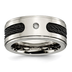 Titanium Black IP-plated Cables w/Diamond 10mm Polished Band | TB259AA