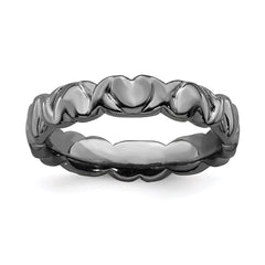 Sterling Silver Stackable Expressions Black-plated Hearts Ring | QSK285