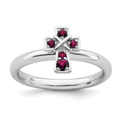 Sterling Silver Stackable Expressions Rhodium Created Ruby Cross Ring | QSK1636