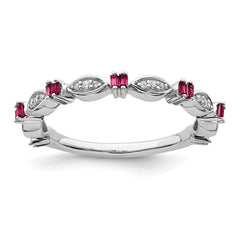 Sterling Silver Stackable Expressions Created Ruby Diamond Ring | QSK2178
