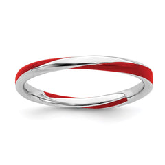 Sterling Silver Stackable Expressions Twisted Red Enameled Ring | QSK560
