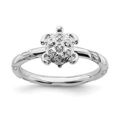 Sterling Silver Stackable Expressions Diamond Turtle Ring | QSK1859