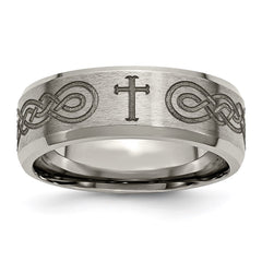Titanium Beveled Edge 8mm Laser Design Brushed & Polished Band | TB115P