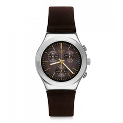Swatch Men's Watch - Irony Brownflect Chronograph Brown Dial Leather Strap | YCS600