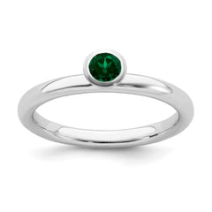 Sterling Silver Stackable Expressions High 4mm Round Cr. Emerald Ring | QSK462