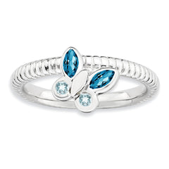 Sterling Silver Stackable Expressions Lt Blue/Sky Blue Topaz Butterfly Ring | QSK1460
