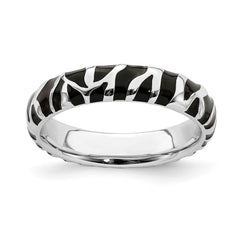 Sterling Silver Stackable Expressions Polished Enameled Animal Print Ring | QSK582
