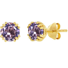 Classic Women's Earrings - Gold Plated February Birthstone Round 6mm Stud | D-8275