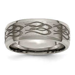 Titanium Beveled Edge 8mm Laser Design Brushed & Polished Band | TB115T