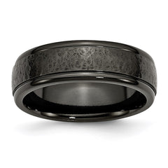Titanium Black TI Hammered Ridged Edge 7mm Brushed Band | TB286