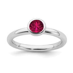 Sterling Silver Stackable Expressions Low 5mm Round Cr. Ruby Ring | QSK514