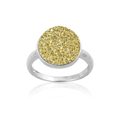 Sterling Silver Gold Round Druzy Ring - W-9747