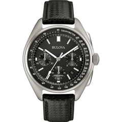 Bulova Men's Watch - Lunar Pilot Quartz Chronograph Black Dial Leather Strap | 96B251