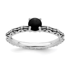 Sterling Silver Stackable Expressions Antiqued Black Agate Ring | QSK613