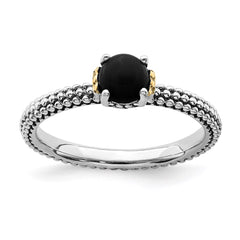 Sterling Silver & 14k Stackable Expressions Onyx Antiqued Ring | QSK851