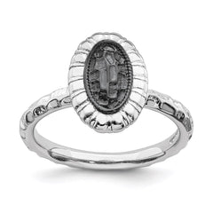 Sterling Silver Stackable Expressions Ruthenium-plated Oval Ring | QSK1605