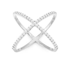 Sterling Silver CZ X Style Ring - W-9947