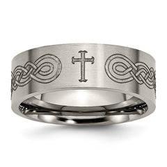 Titanium Flat 8mm Laser Design Brushed Band | TB33P