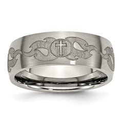 Titanium 8mm Laser Design Brushed Band | TB26S